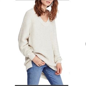 Free People Sunday V-Neck Oversized Sweater, Ivory